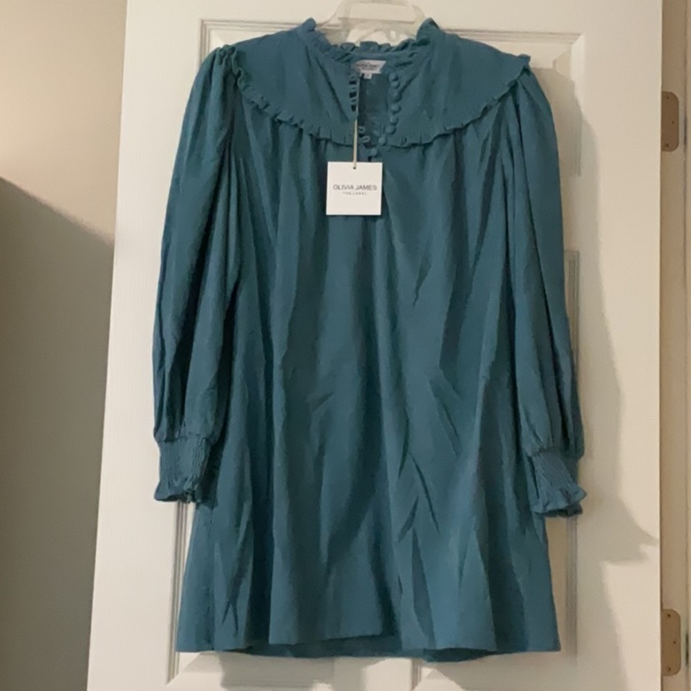 Teal Long Sleeve Corduroy Dress